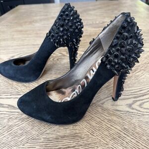 Sam Edelman Roza Black Suede Spiked Studded Pointed Toe Pumps Heels Size 9M EUC
